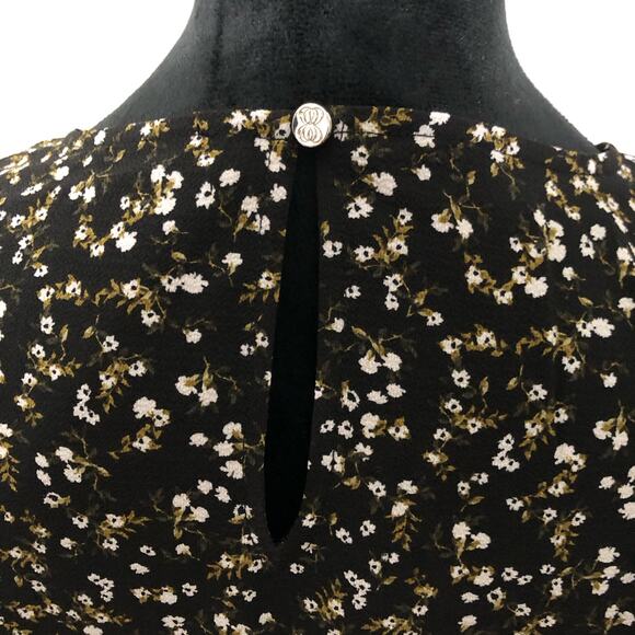Cece Womens Blouse Size Large Black White Floral Tie Sleeve‎ Keyhole Back Top - Picture 8 of 12